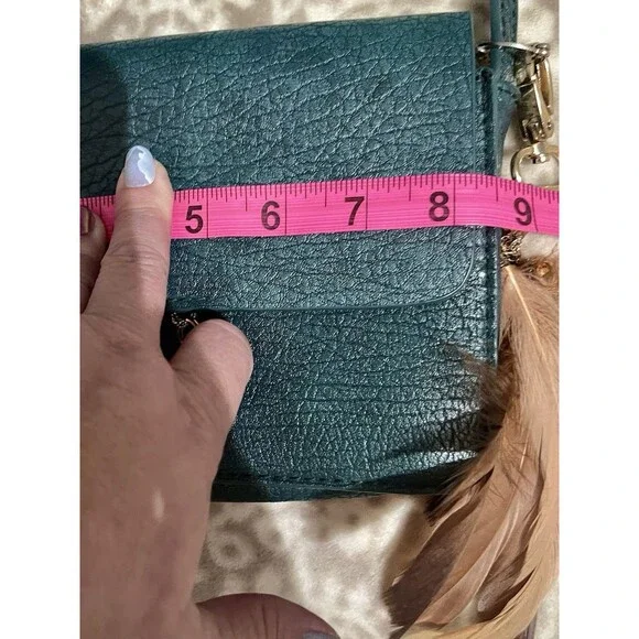 Boho Faux Leather Crossbody Clutch Purse w Feather Charm Adj Strap 6x8.5 - Picture 8 of 13
